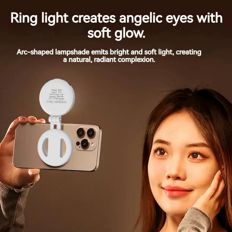 2in1 Portable Foldable Magnetic Rechargeable Ring Fill Light Phone Holder Perfect for Travel, Desktop, Selfies, Video, Makeup