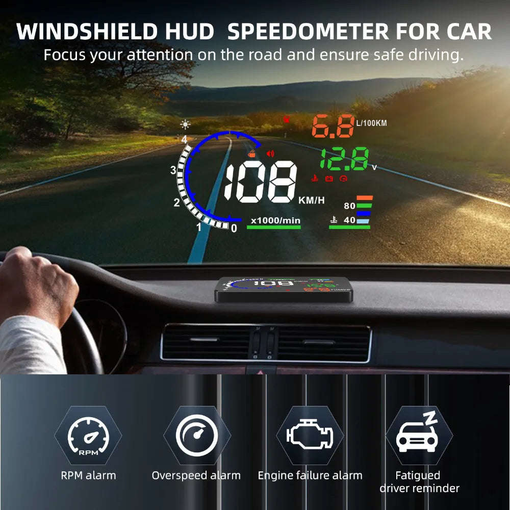 A8 5.5'' OBD2 EOBD HUD Car Head Up Display LED Windshield Projector Speedometer Water Temp RPM Meter Speed Voltage Alarm